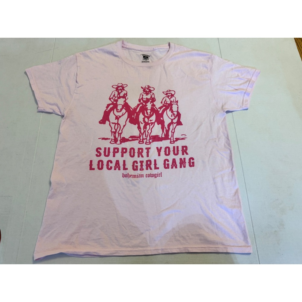 Bohemian Cowgirl Support Your Local Girl Gang Pink Graphic Tee Shirt Medium